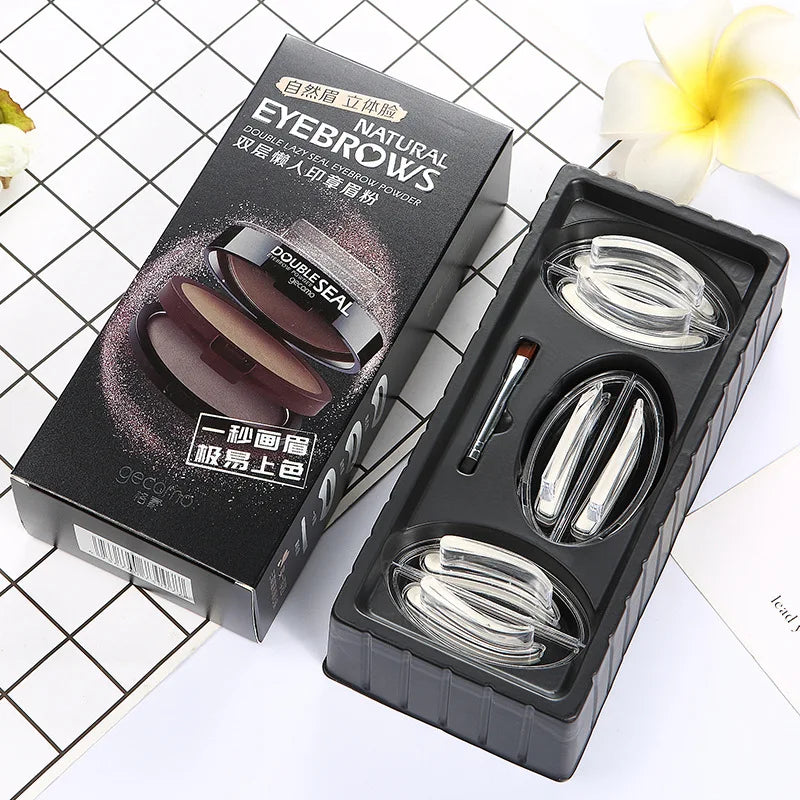 Augenbrauen Stempel Set – Double Seal Powder Kit mit Schablonen, Wasserfest & Langanhaltend